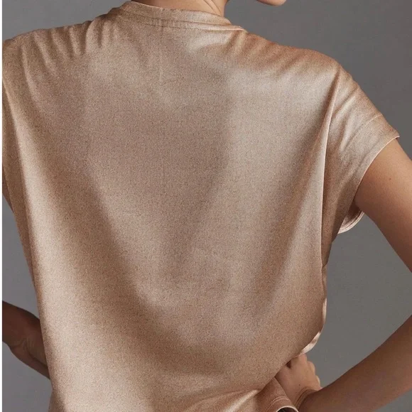 Anthropologie Metallic Gold Short Sleeve Crewneck Top - Picture 3 of 8